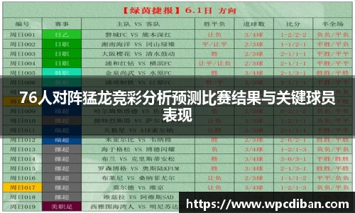 76人对阵猛龙竞彩分析预测比赛结果与关键球员表现